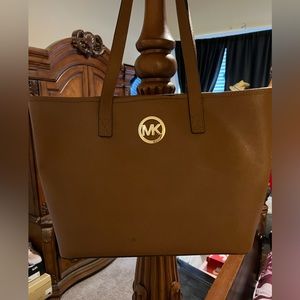 Michael Kors, vintage medium size, beige, and gold tote.